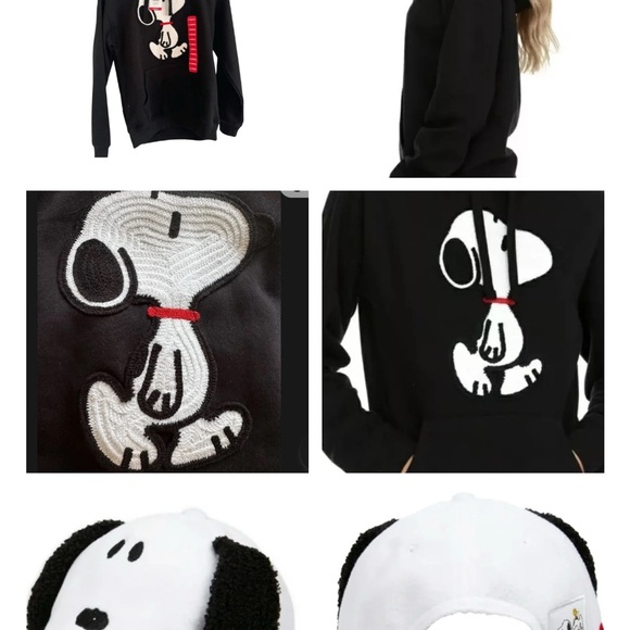 Snoopy Black Crochet Logo Hoodie With Cap - Picture 2 of 3